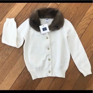 NEW Janie & Jack White Cardigan with Fur Collar